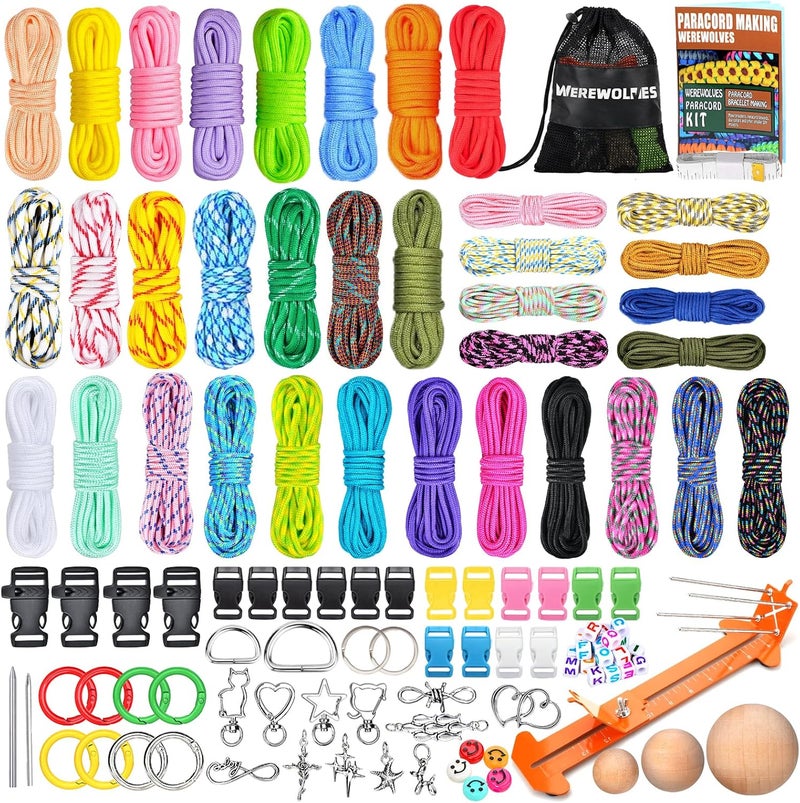 WEREWOLVES Paracord Bracelet Jig Kit - 4MM, 3MM, 2MM Parachute Combo Kit, 10FT Rope Complete Accessories and Paracord Jig Bracelet Maker (Candy, 10FT-35 Color) - Image 1
